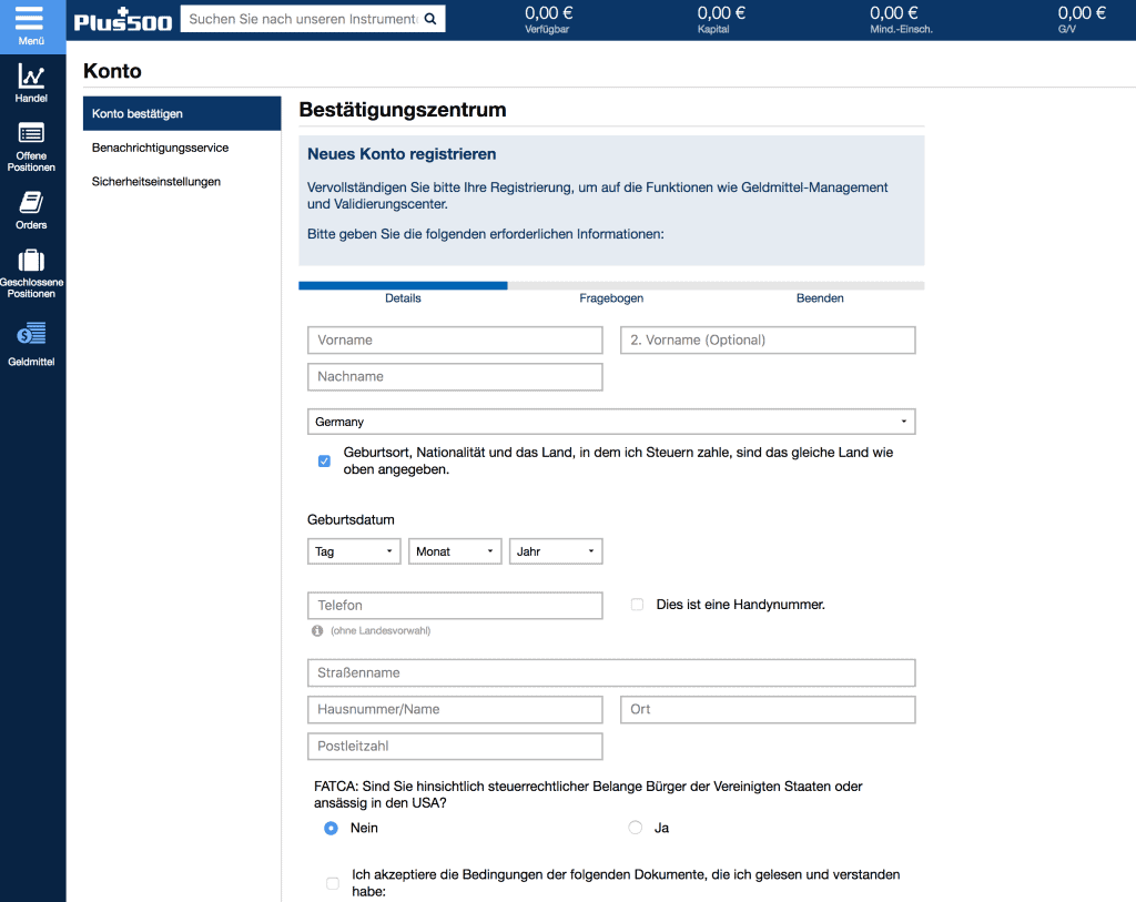 Plus500 Registrierung