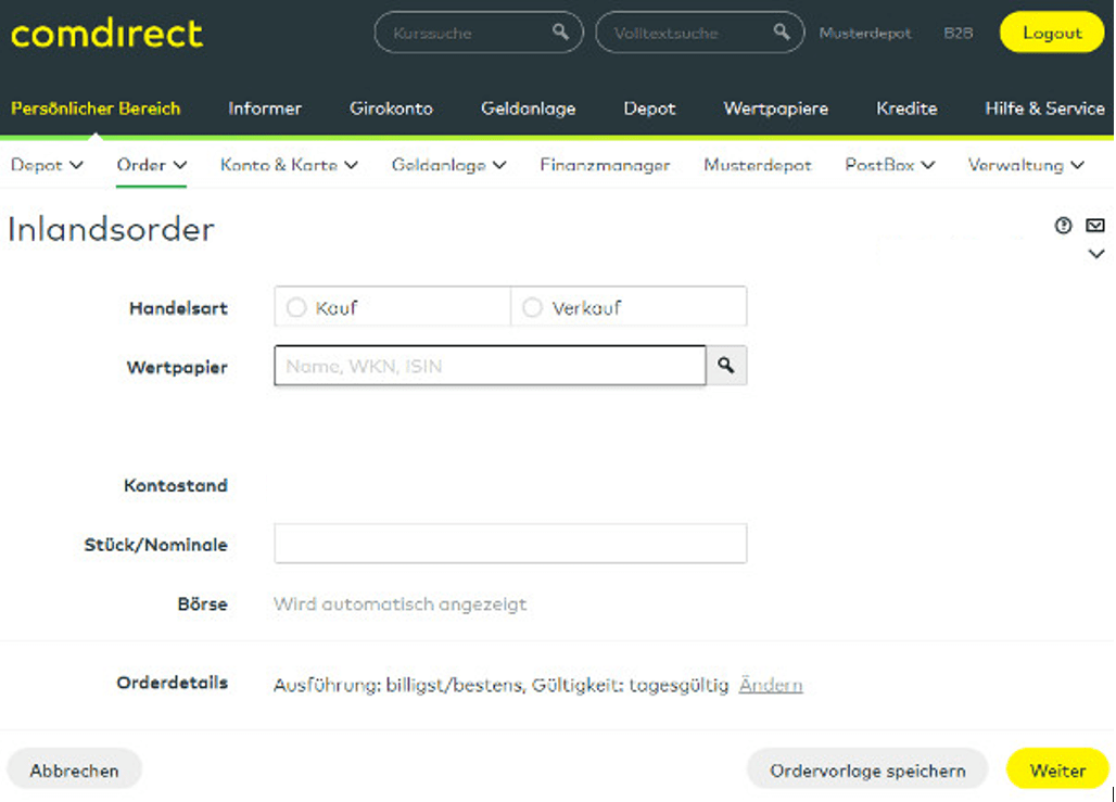 Comdirect Depot Handel