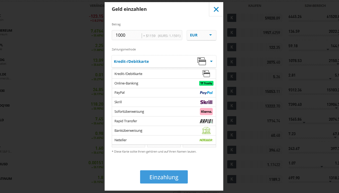 eToro Einzahlung