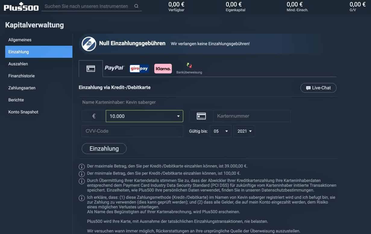 CFD Broker Plus500 Einzahlung
