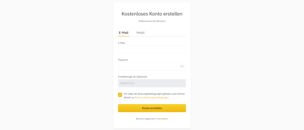 BInance-Anmeldung