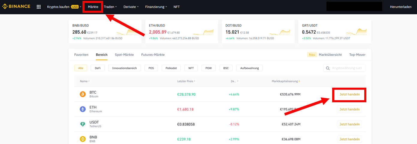 BInance Handel Bitcoin